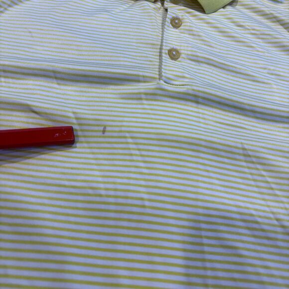Nike Polo Shirt Mens 2XL White Green Striped Dri Fit Short Sleeve Performance - Picture 3 of 7